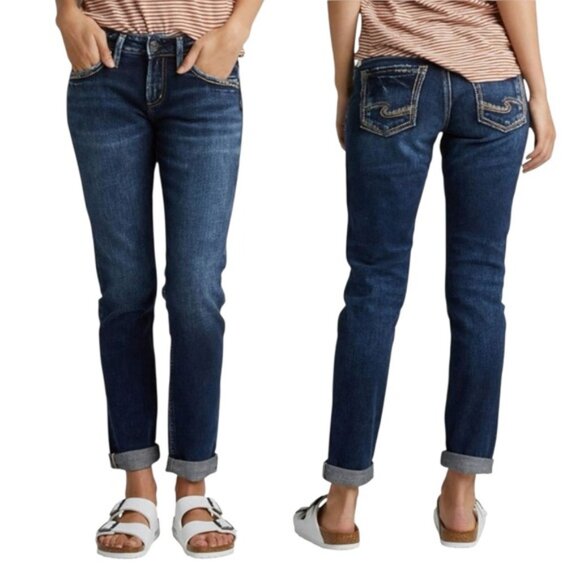 Silver Jeans Boyfriend Fit Dark Indigo 28x27 Mid Rise - Picture 1 of 13